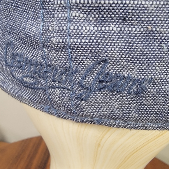 Cremieux Cadet Cap Women's Size M / L Blue Chambray Denim and Brown Faux Leather - Picture 7 of 16